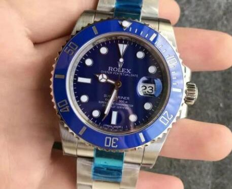 Replika Rolex Submariner Data 116619LB-97209 Niebieska Tarcza